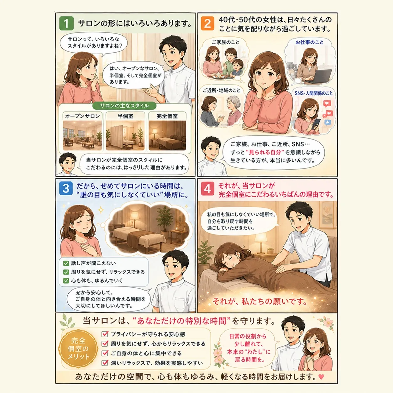 個室であることは、身体的な意味でも大きな価値があります。